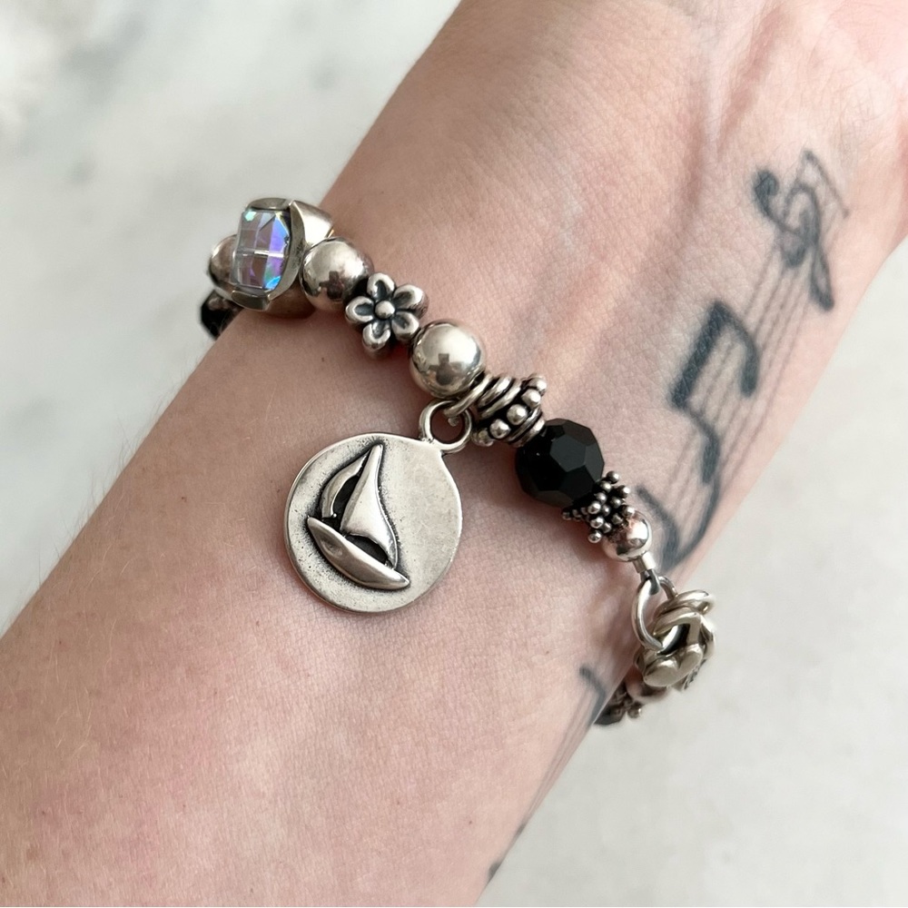 Sterling Silver Beaded Sail Boat Charm Bracelet - Picture 9 of 9